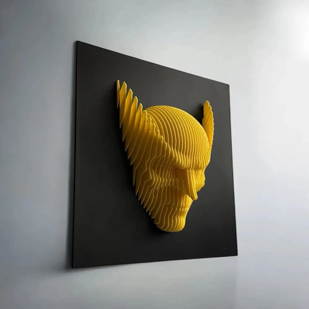 Wolverine Yellow 3D wall art of a head on a black square background