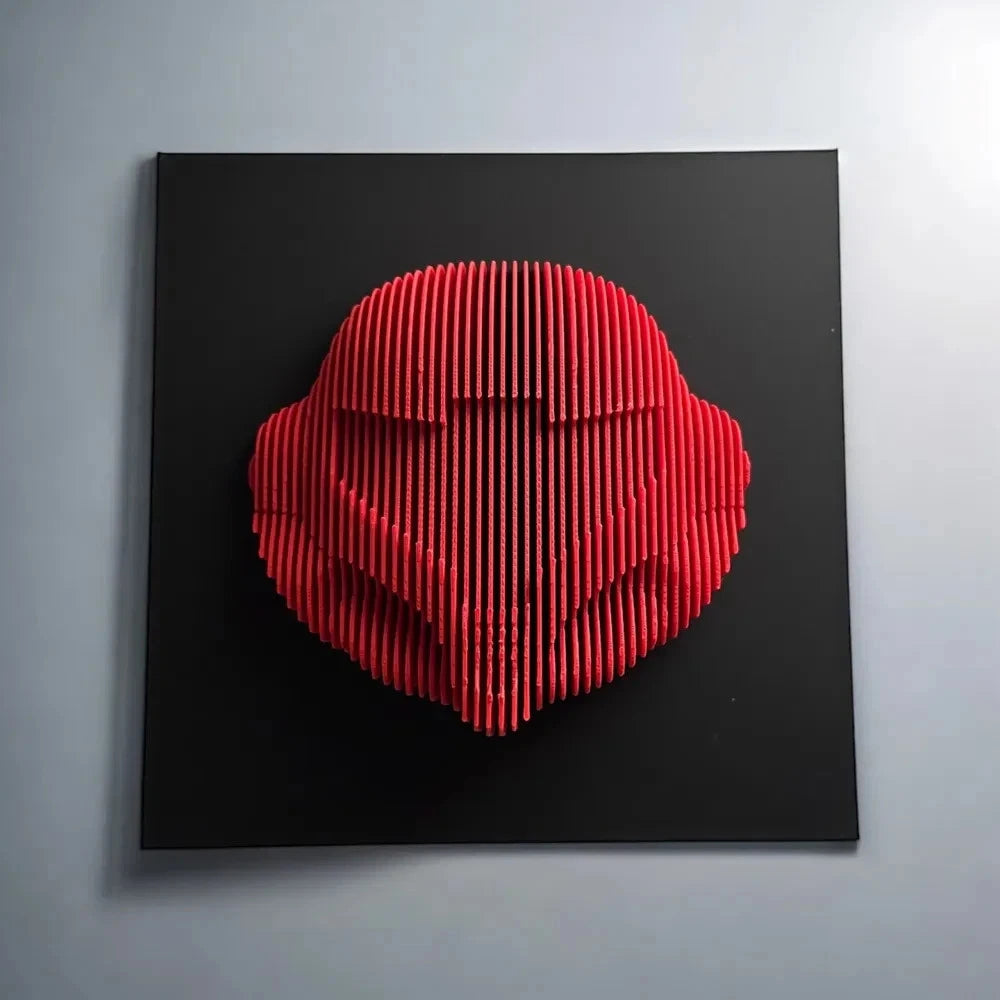 Samus Red 3D heart-shaped art piece on a black background