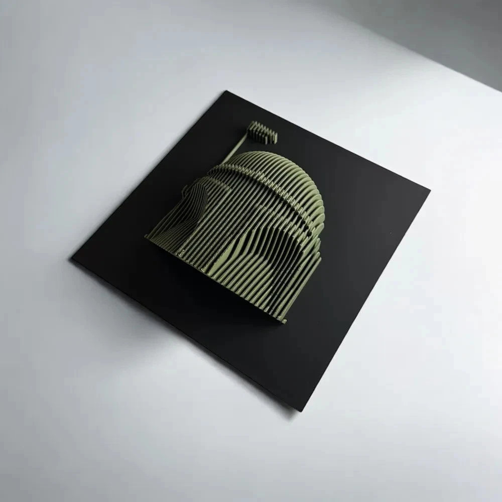 Boba Fett Green woven basket on a black square platform against a light gray background
