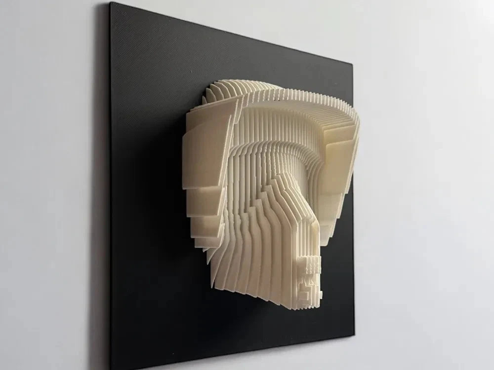 Scout Trooper White 3D wall art on a black square background