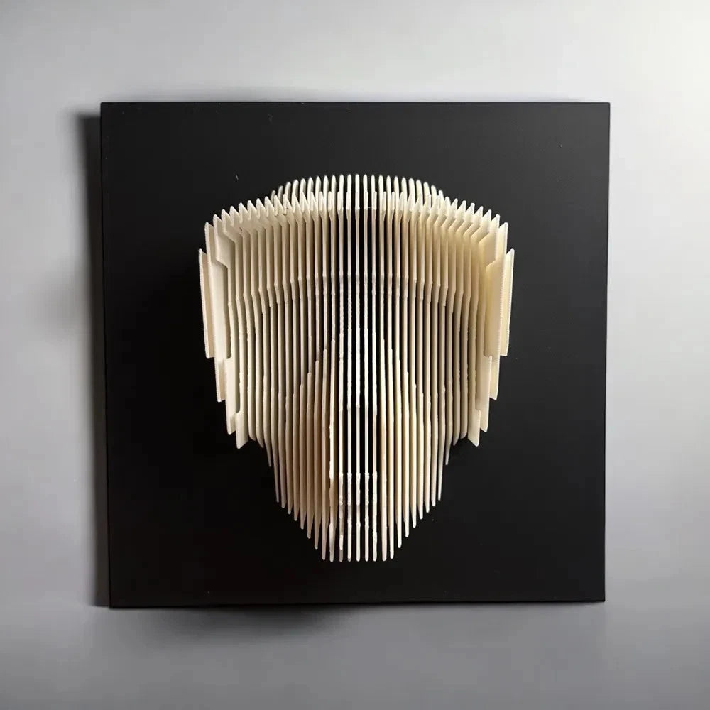 Scout Trooper Geometric wall art with beige and white lines on a black background