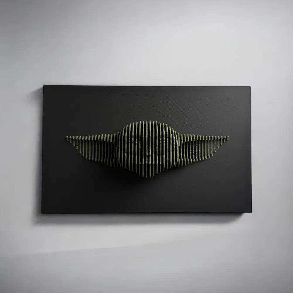 Grogu Black wall art with geometric design on a gray background