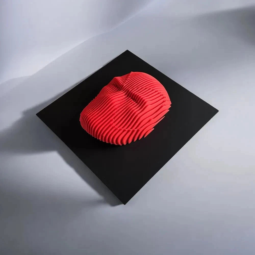 Deadpool Red textured object on a black square platform with a white background