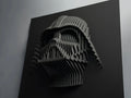Darth Vader 3D paper sculpture of a helmet on a black background