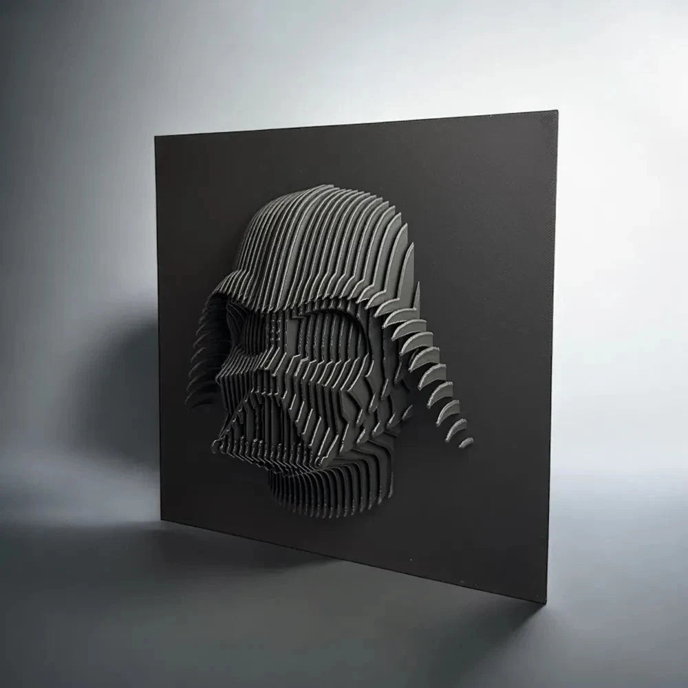 Darth Vader 3D Darth Vader helmet sculpture on a dark gray background