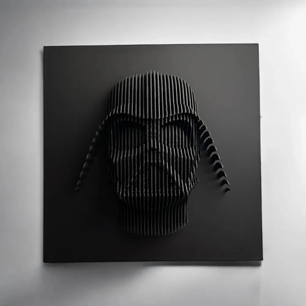 Darth Vader Black textured wall art of a face on a dark gray background