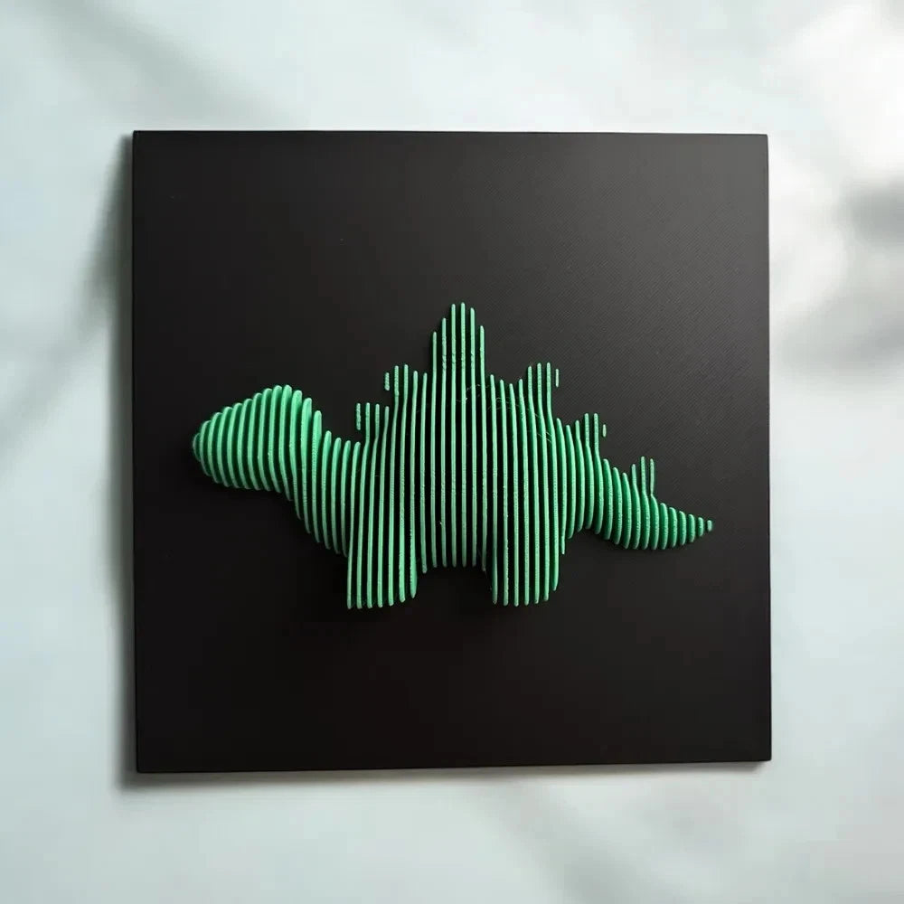 Stegosaur Green abstract line art on a black background